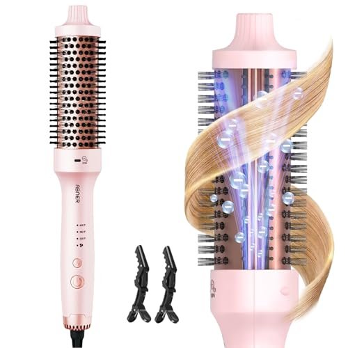 ABNER Thermal Ionic Brush – 1.5 Inch Heated Round Brush for Blowout Look, Tourmaline Ceramic with Negative Ions, Dual Voltage, Multiple Temperature Settings (Pink) Avelisse