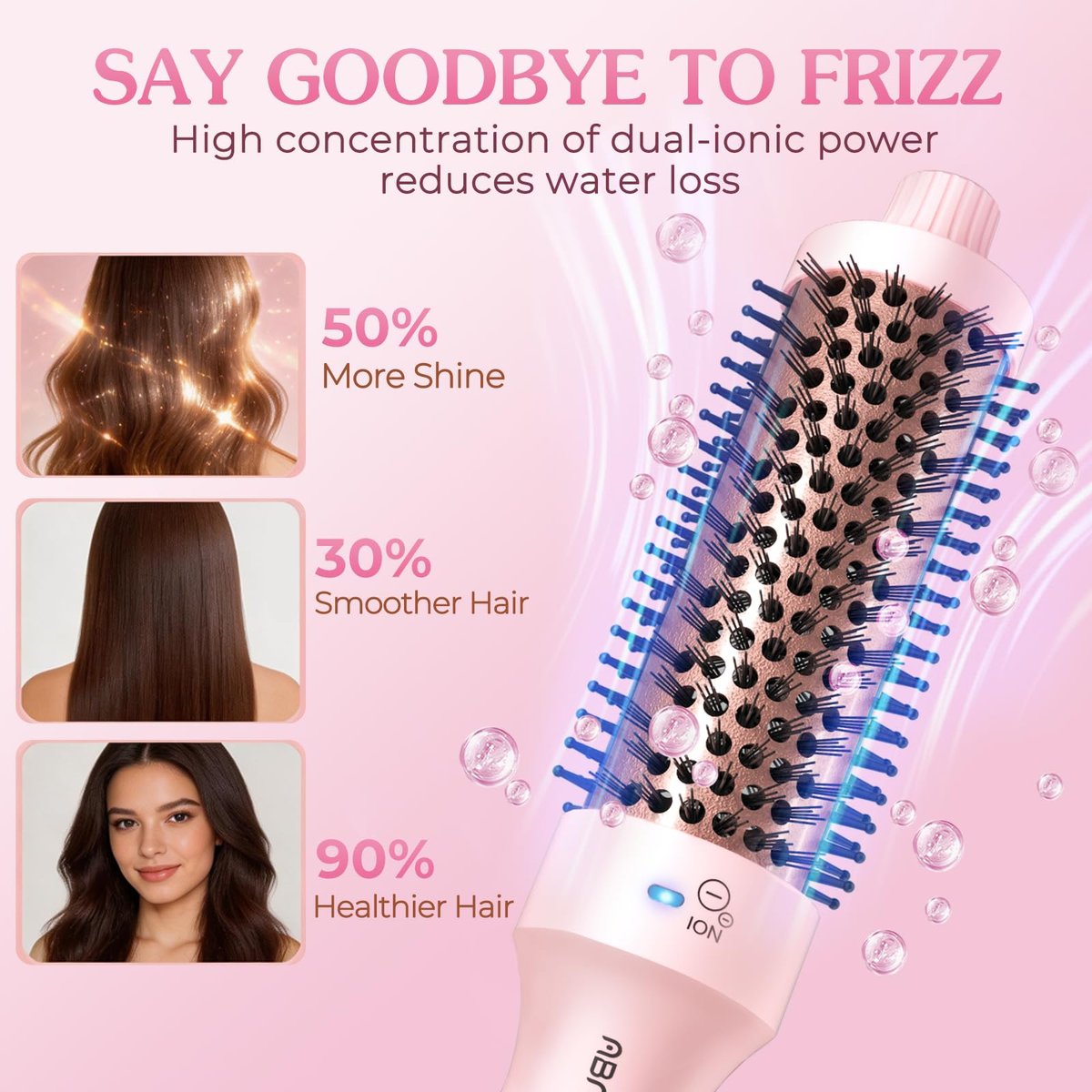 ABNER Thermal Ionic Brush – 1.5 Inch Heated Round Brush for Blowout Look, Tourmaline Ceramic with Negative Ions, Dual Voltage, Multiple Temperature Settings (Pink) Avelisse