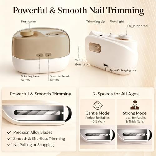 Colefoy Electric Nail Clippers for Seniors - 2026 Smart 2-in-1 Toe Nail Clipper with Polishing, USB, LED Light, Safety First, Mini Folding Keychain (Butter Yellow) Avelisse
