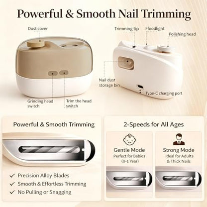 Colefoy Electric Nail Clippers for Seniors - 2026 Smart 2-in-1 Toe Nail Clipper with Polishing, USB, LED Light, Safety First, Mini Folding Keychain (Butter Yellow) Avelisse
