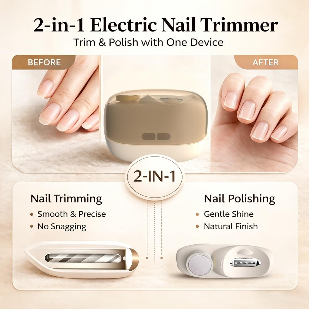 Colefoy Electric Nail Clippers for Seniors - 2026 Smart 2-in-1 Toe Nail Clipper with Polishing, USB, LED Light, Safety First, Mini Folding Keychain (Butter Yellow) Avelisse