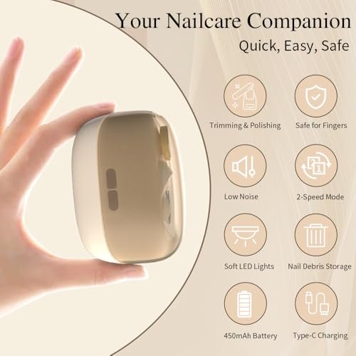 Colefoy Electric Nail Clippers for Seniors - 2026 Smart 2-in-1 Toe Nail Clipper with Polishing, USB, LED Light, Safety First, Mini Folding Keychain (Butter Yellow) Avelisse