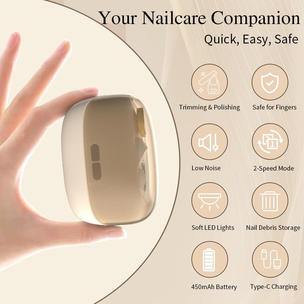 Colefoy Electric Nail Clippers for Seniors - 2026 Smart 2-in-1 Toe Nail Clipper with Polishing, USB, LED Light, Safety First, Mini Folding Keychain (Butter Yellow) Avelisse