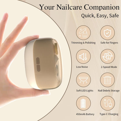 Colefoy Electric Nail Clippers for Seniors - 2026 Smart 2-in-1 Toe Nail Clipper with Polishing, USB, LED Light, Safety First, Mini Folding Keychain (Butter Yellow) Avelisse