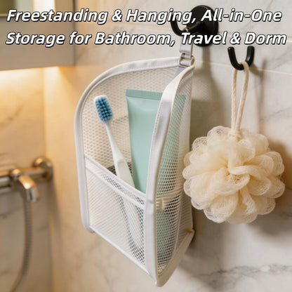 Chasefun Standing Toiletry Bag - Foldable Clear Hanging Travel Cosmetic Organizer, Large Capacity Waterproof EVA for Toothbrush & Toiletries (White)