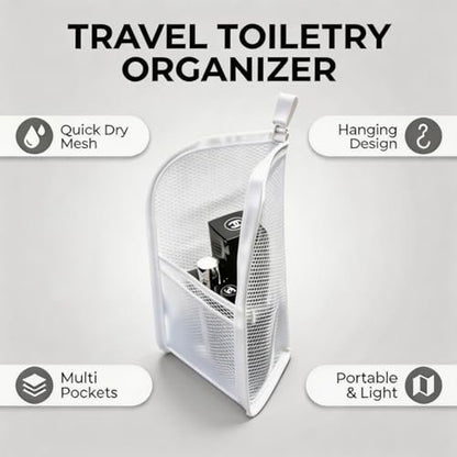 Chasefun Standing Toiletry Bag - Foldable Clear Hanging Travel Cosmetic Organizer, Large Capacity Waterproof EVA for Toothbrush & Toiletries (White)