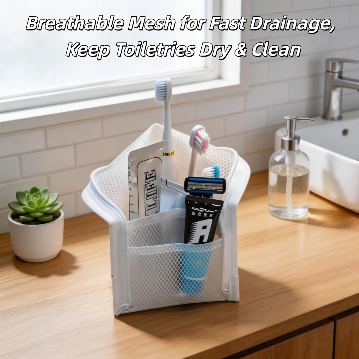 Chasefun Standing Toiletry Bag - Foldable Clear Hanging Travel Cosmetic Organizer, Large Capacity Waterproof EVA for Toothbrush & Toiletries (White) - görsel 5