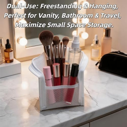 Chasefun Standing Toiletry Bag - Foldable Clear Hanging Travel Cosmetic Organizer, Large Capacity Waterproof EVA for Toothbrush & Toiletries (White)