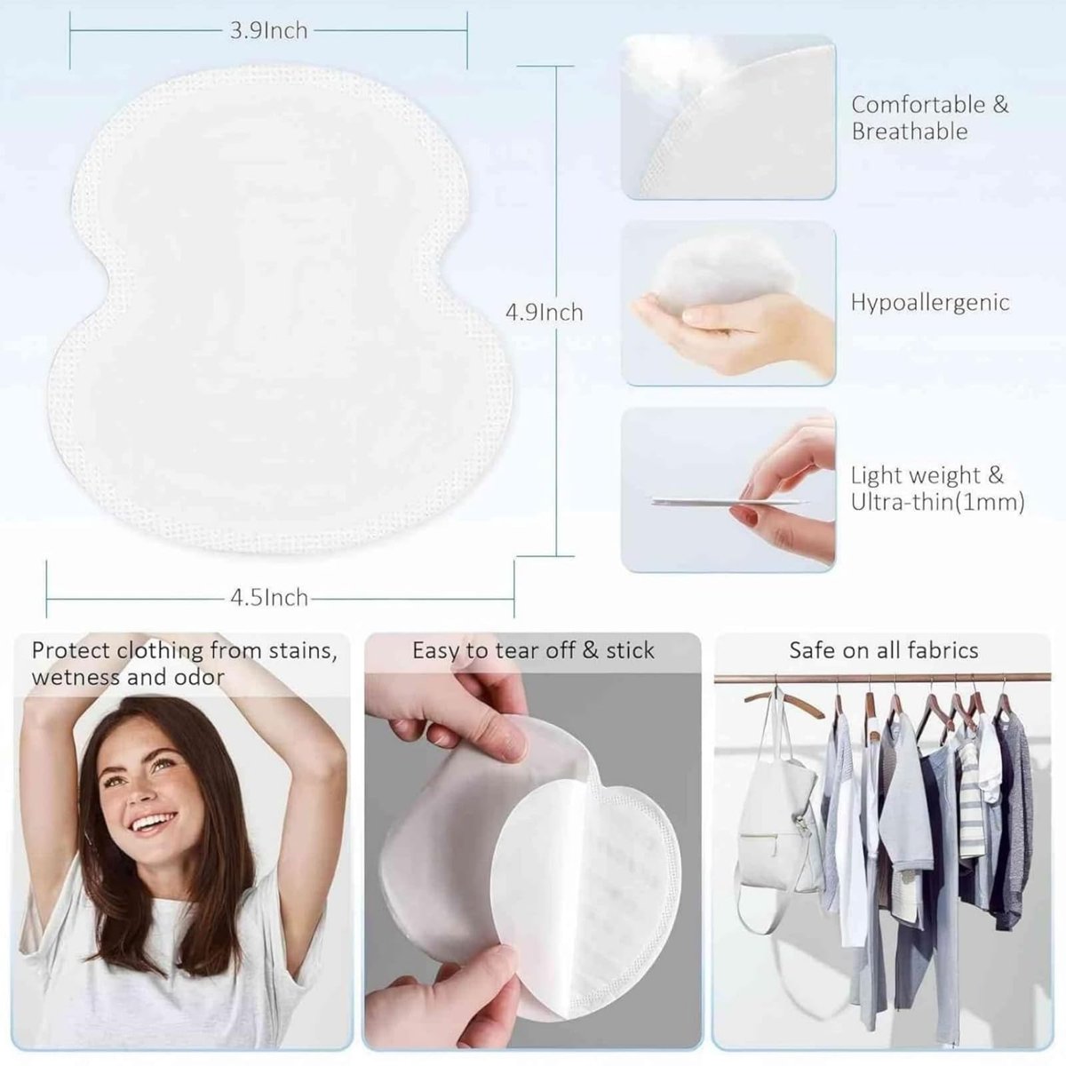 FJDNKDN Armpit Sweat Pads for Women and Men – 100 Pack Disposable Underarm Sweat Shields, White Avelisse