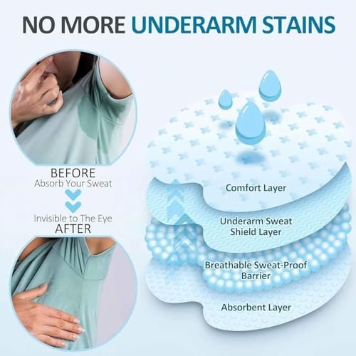 FJDNKDN Armpit Sweat Pads for Women and Men – 100 Pack Disposable Underarm Sweat Shields, White Avelisse