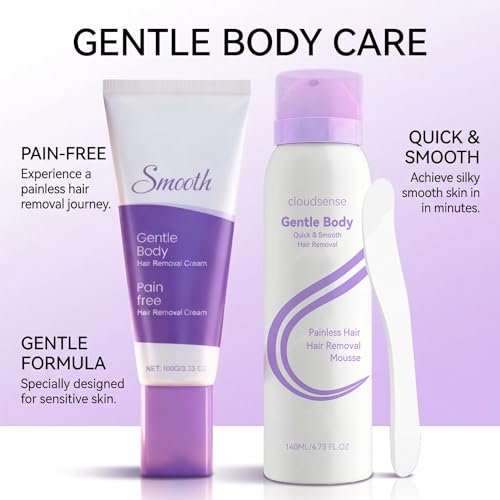 Hair Removal Cream & Mousse Combo Set – Fast-Acting Gentle Depilatory for Women & Men, 100g Tube + 140ml Foam with Scraper, Smooth Spray Avelisse