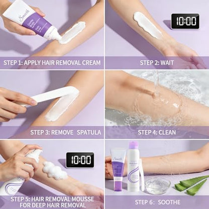 Hair Removal Cream & Mousse Combo Set – Fast-Acting Gentle Depilatory for Women & Men, 100g Tube + 140ml Foam with Scraper, Smooth Spray Avelisse