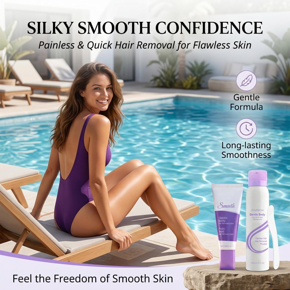 Hair Removal Cream & Mousse Combo Set – Fast-Acting Gentle Depilatory for Women & Men, 100g Tube + 140ml Foam with Scraper, Smooth Spray Avelisse
