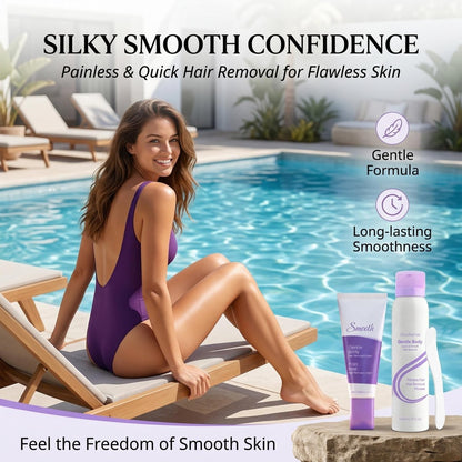 Hair Removal Cream & Mousse Combo Set – Fast-Acting Gentle Depilatory for Women & Men, 100g Tube + 140ml Foam with Scraper, Smooth Spray Avelisse
