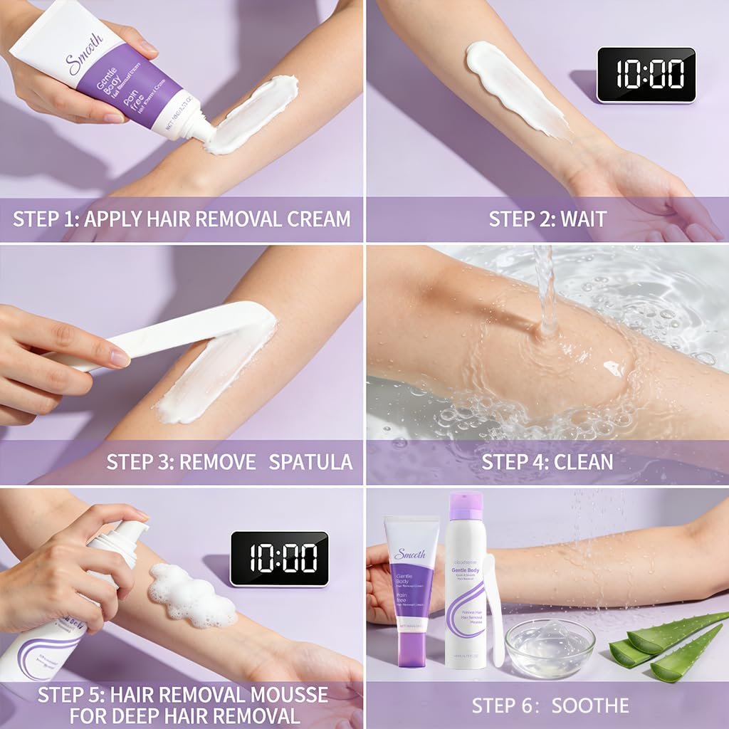 Hair Removal Cream & Mousse Combo Set – Fast-Acting Gentle Depilatory for Women & Men, 100g Tube + 140ml Foam with Scraper, Smooth Spray Avelisse