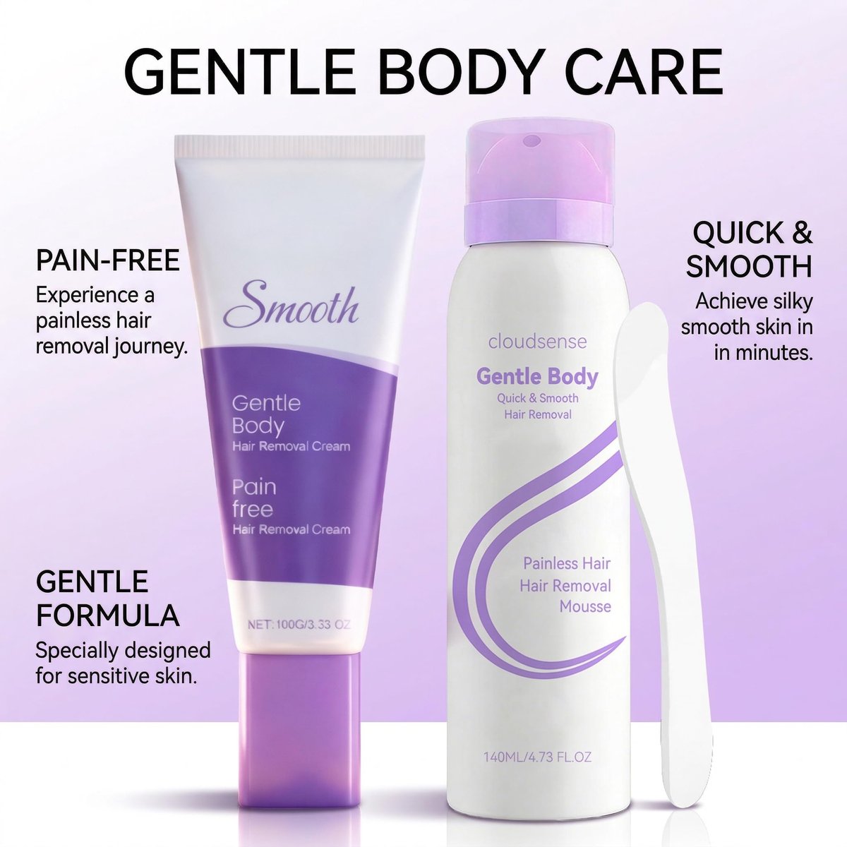 Hair Removal Cream & Mousse Combo Set – Fast-Acting Gentle Depilatory for Women & Men, 100g Tube + 140ml Foam with Scraper, Smooth Spray Avelisse
