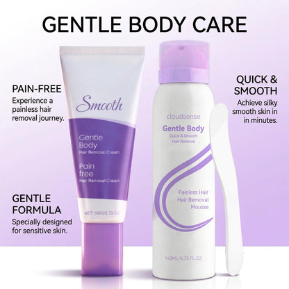 Hair Removal Cream & Mousse Combo Set – Fast-Acting Gentle Depilatory for Women & Men, 100g Tube + 140ml Foam with Scraper, Smooth Spray Avelisse