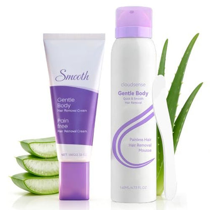 Hair Removal Cream & Mousse Combo Set – Fast-Acting Gentle Depilatory for Women & Men, 100g Tube + 140ml Foam with Scraper, Smooth Spray Avelisse
