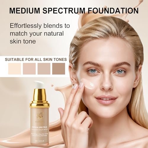 4-in-1 Color Changing Foundation with SPF 50 - Medium Spectrum Hydrating Liquid Foundation & Concealer, Long-Lasting Waterproof Makeup, Medium-Full Coverage for All Skin Types (2-Pack) Avelisse
