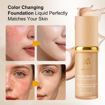 4-in-1 Color Changing Foundation with SPF 50 - Medium Spectrum Hydrating Liquid Foundation & Concealer, Long-Lasting Waterproof Makeup, Medium-Full Coverage for All Skin Types (2-Pack) Avelisse