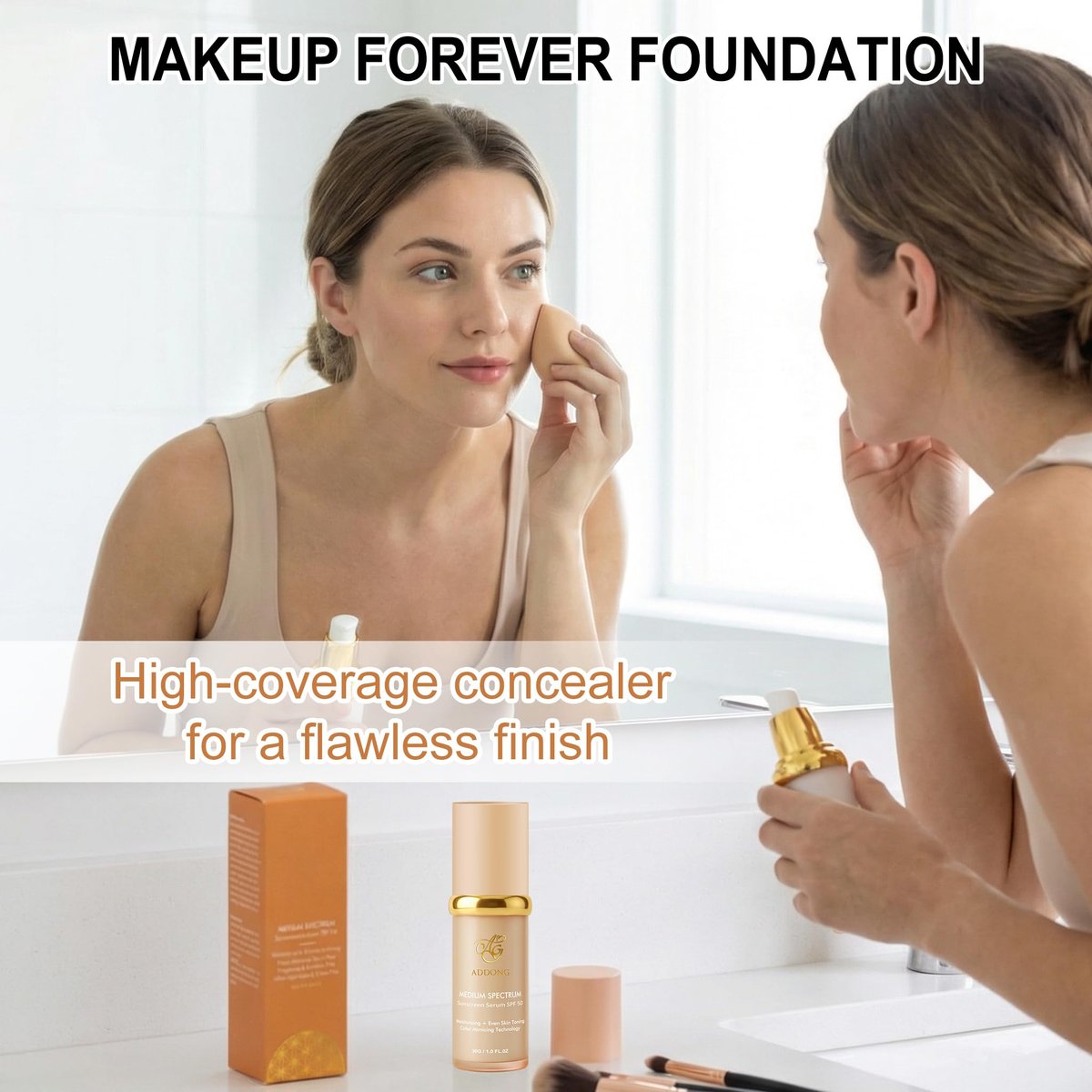 4-in-1 Color Changing Foundation with SPF 50 - Medium Spectrum Hydrating Liquid Foundation & Concealer, Long-Lasting Waterproof Makeup, Medium-Full Coverage for All Skin Types (2-Pack) Avelisse