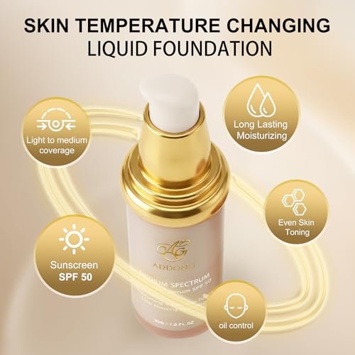 4-in-1 Color Changing Foundation with SPF 50 - Medium Spectrum Hydrating Liquid Foundation & Concealer, Long-Lasting Waterproof Makeup, Medium-Full Coverage for All Skin Types (2-Pack) Avelisse