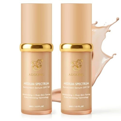 4-in-1 Color Changing Foundation with SPF 50 - Medium Spectrum Hydrating Liquid Foundation & Concealer, Long-Lasting Waterproof Makeup, Medium-Full Coverage for All Skin Types (2-Pack) Avelisse