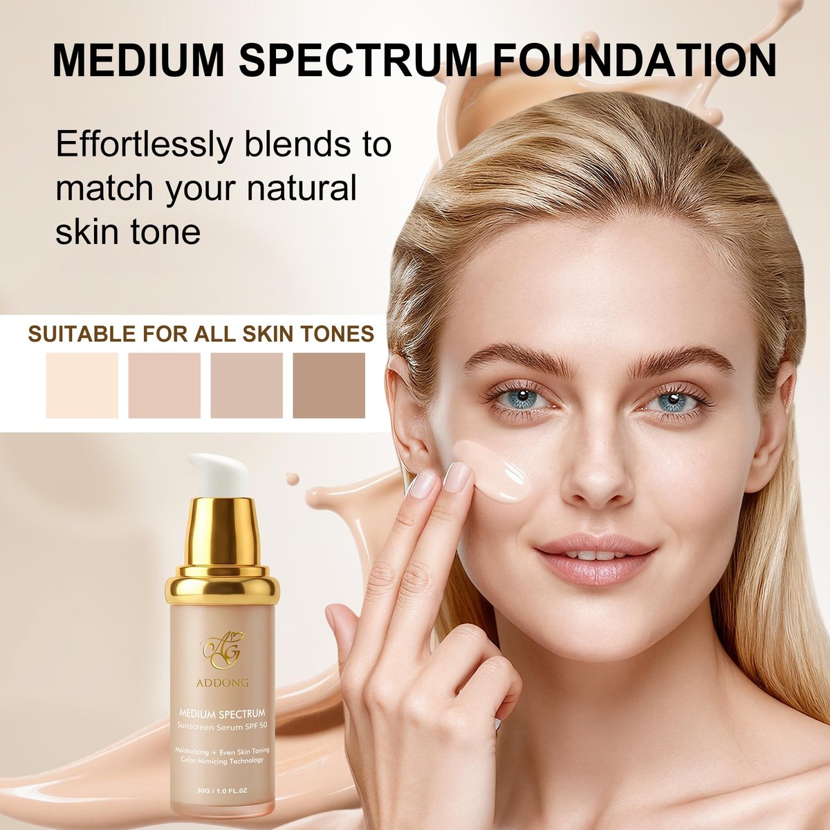 4-in-1 Color Changing Foundation with SPF 50 - Medium Spectrum Hydrating Liquid Foundation & Concealer, Long-Lasting Waterproof Makeup, Medium-Full Coverage for All Skin Types (2-Pack) Avelisse
