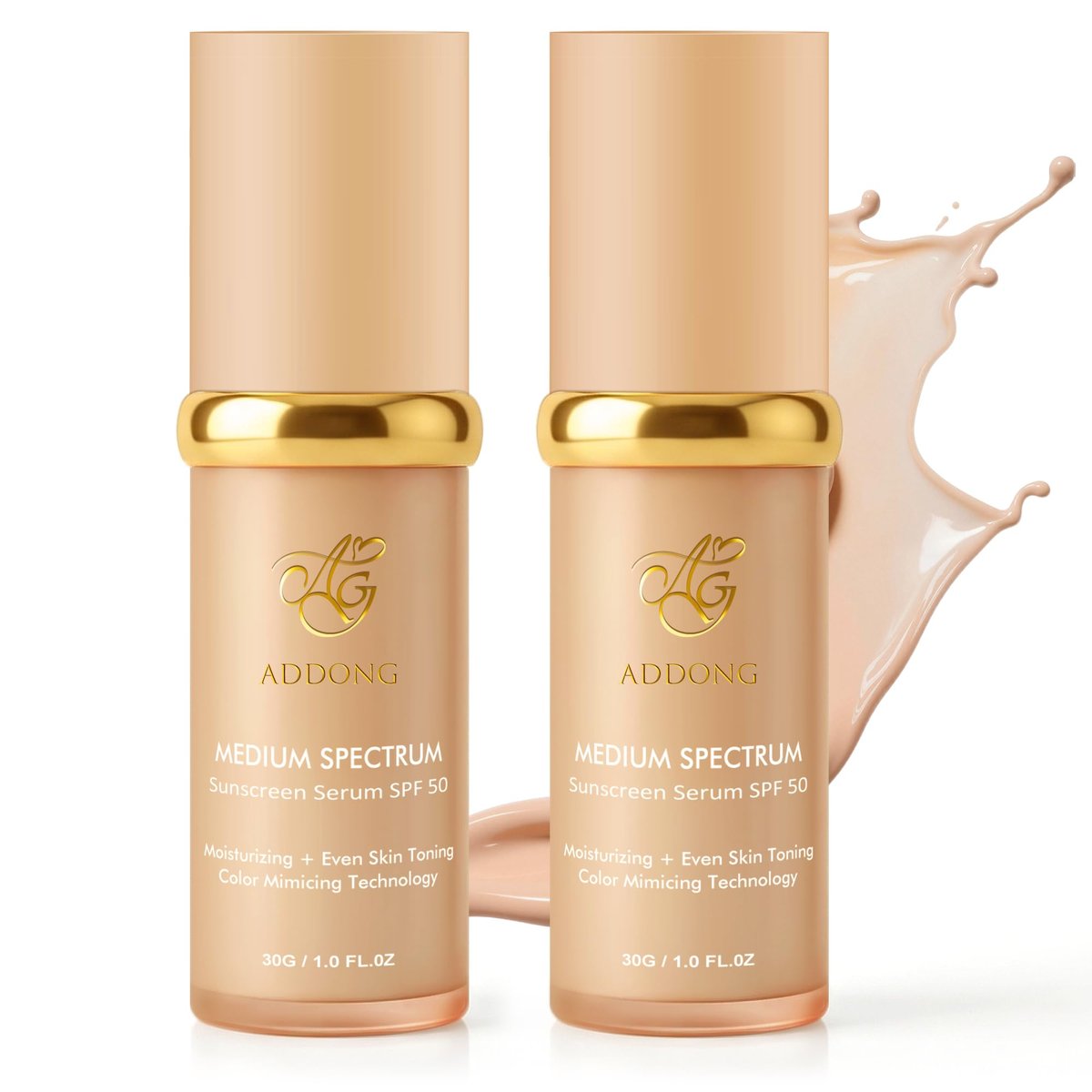 4-in-1 Color Changing Foundation with SPF 50 - Medium Spectrum Hydrating Liquid Foundation & Concealer, Long-Lasting Waterproof Makeup, Medium-Full Coverage for All Skin Types (2-Pack) Avelisse