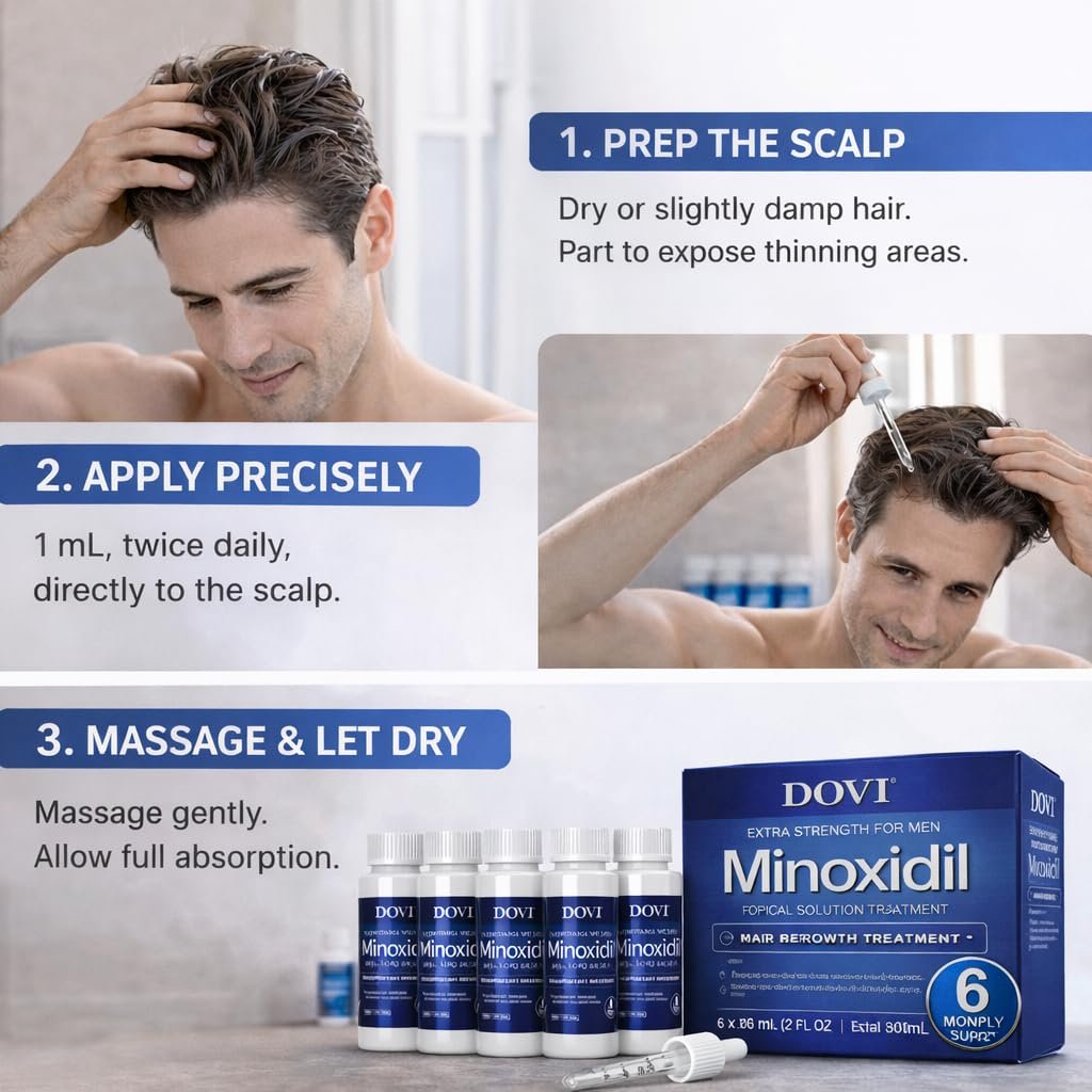 Dovi Minoxidil 5% Hair Regrowth Treatment for Men – Extra Strength Advanced Topical Solution, 6 Month Supply Avelisse