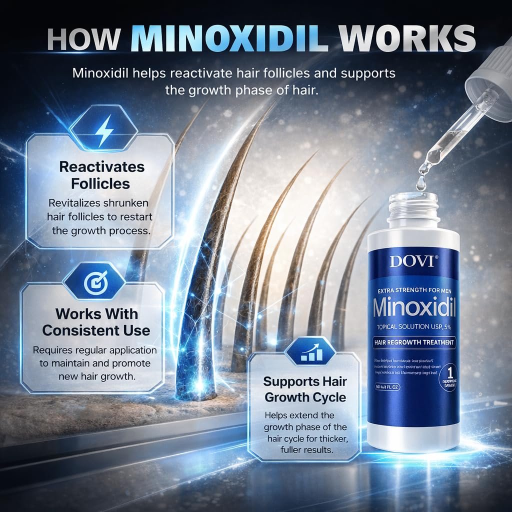 Dovi Minoxidil 5% Hair Regrowth Treatment for Men – Extra Strength Advanced Topical Solution, 6 Month Supply Avelisse