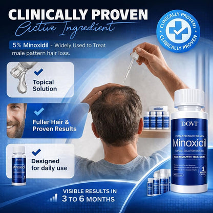 Dovi Minoxidil 5% Hair Regrowth Treatment for Men – Extra Strength Advanced Topical Solution, 6 Month Supply Avelisse
