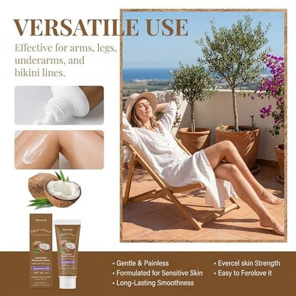 Coconut Oil Hair Removal Cream for Women – Gentle Facial Hair Remover, All Skin Types, 3.52 Fl Oz Avelisse