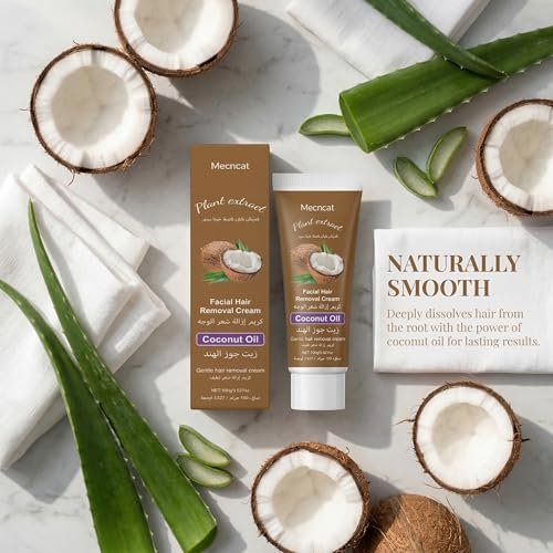 Coconut Oil Hair Removal Cream for Women – Gentle Facial Hair Remover, All Skin Types, 3.52 Fl Oz Avelisse