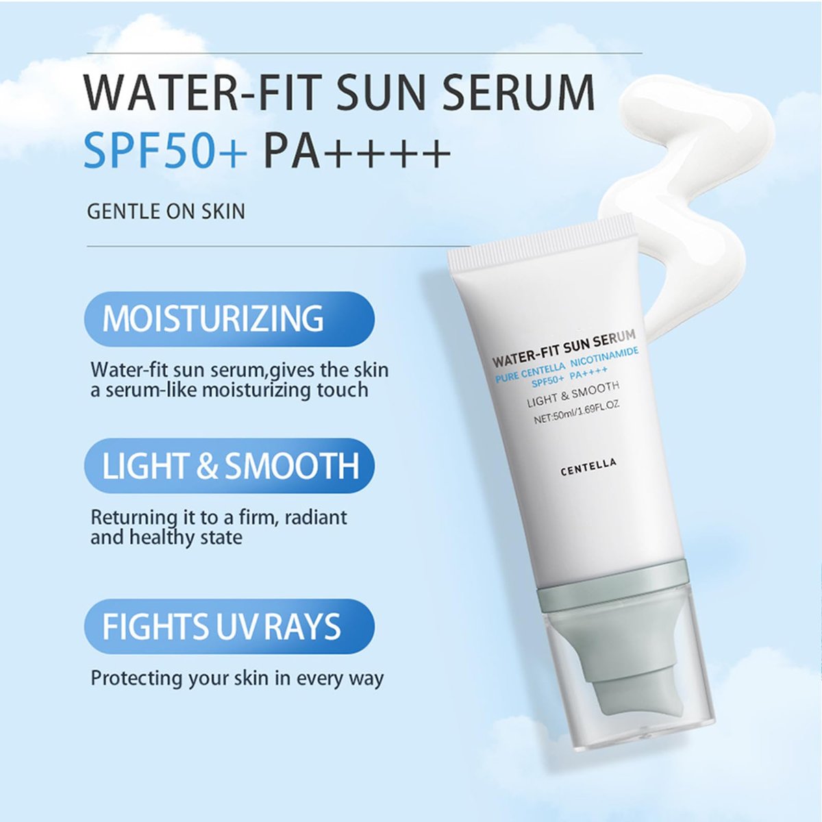Loobexery Hyalu Cica Water-Fit Sun Serum SPF50 PA++++ - 2 Pack, 1.7 Fl Oz Each - Centella Madagascar Face Sunscreen, Matte No White Cast, UV Defense for All Skin Types Avelisse
