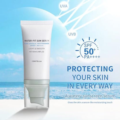 Loobexery Hyalu Cica Water-Fit Sun Serum SPF50 PA++++ - 2 Pack, 1.7 Fl Oz Each - Centella Madagascar Face Sunscreen, Matte No White Cast, UV Defense for All Skin Types Avelisse