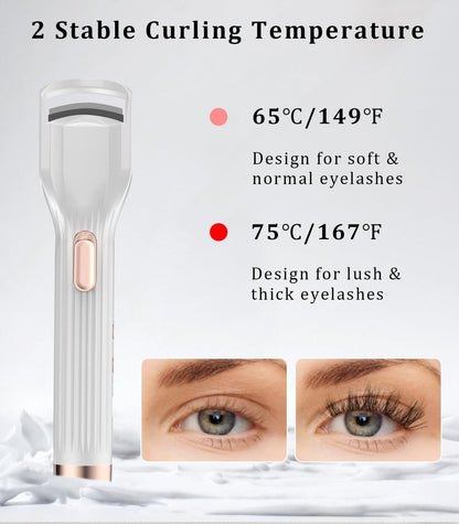 Acavado Heated Eyelash Curler Premium PRO - Fast Heat Up in 8s, 24H Long Lasting, Rechargeable Electric Eyelash Curler with Type-C, Innovative L Silicone, 2 Heat Modes, Anti-Burn Eyelid, White Avelisse