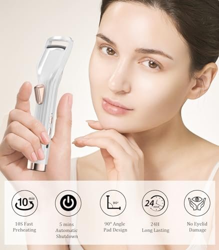 Acavado Heated Eyelash Curler Premium PRO - Fast Heat Up in 8s, 24H Long Lasting, Rechargeable Electric Eyelash Curler with Type-C, Innovative L Silicone, 2 Heat Modes, Anti-Burn Eyelid, White Avelisse