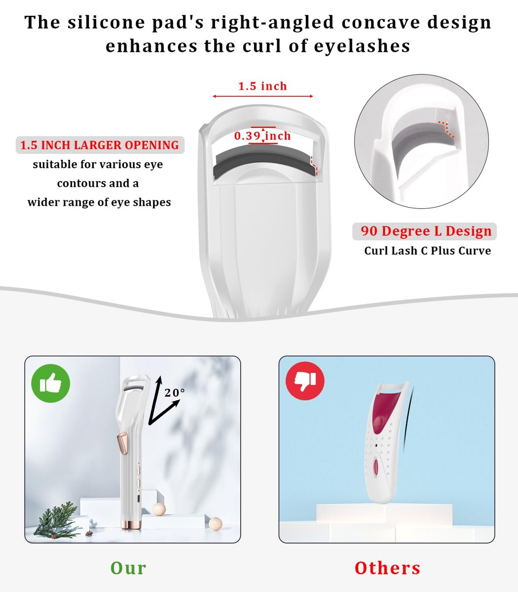 Acavado Heated Eyelash Curler Premium PRO - Fast Heat Up in 8s, 24H Long Lasting, Rechargeable Electric Eyelash Curler with Type-C, Innovative L Silicone, 2 Heat Modes, Anti-Burn Eyelid, White Avelisse