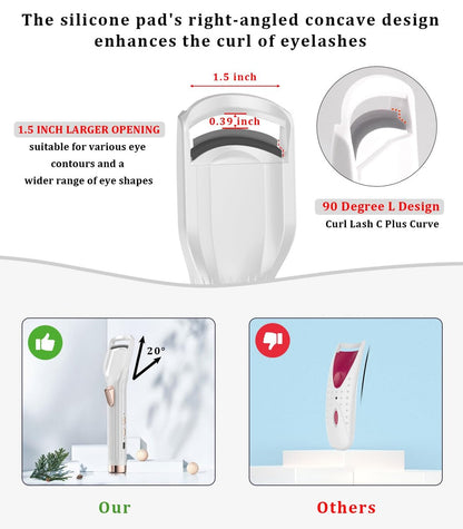 Acavado Heated Eyelash Curler Premium PRO - Fast Heat Up in 8s, 24H Long Lasting, Rechargeable Electric Eyelash Curler with Type-C, Innovative L Silicone, 2 Heat Modes, Anti-Burn Eyelid, White Avelisse