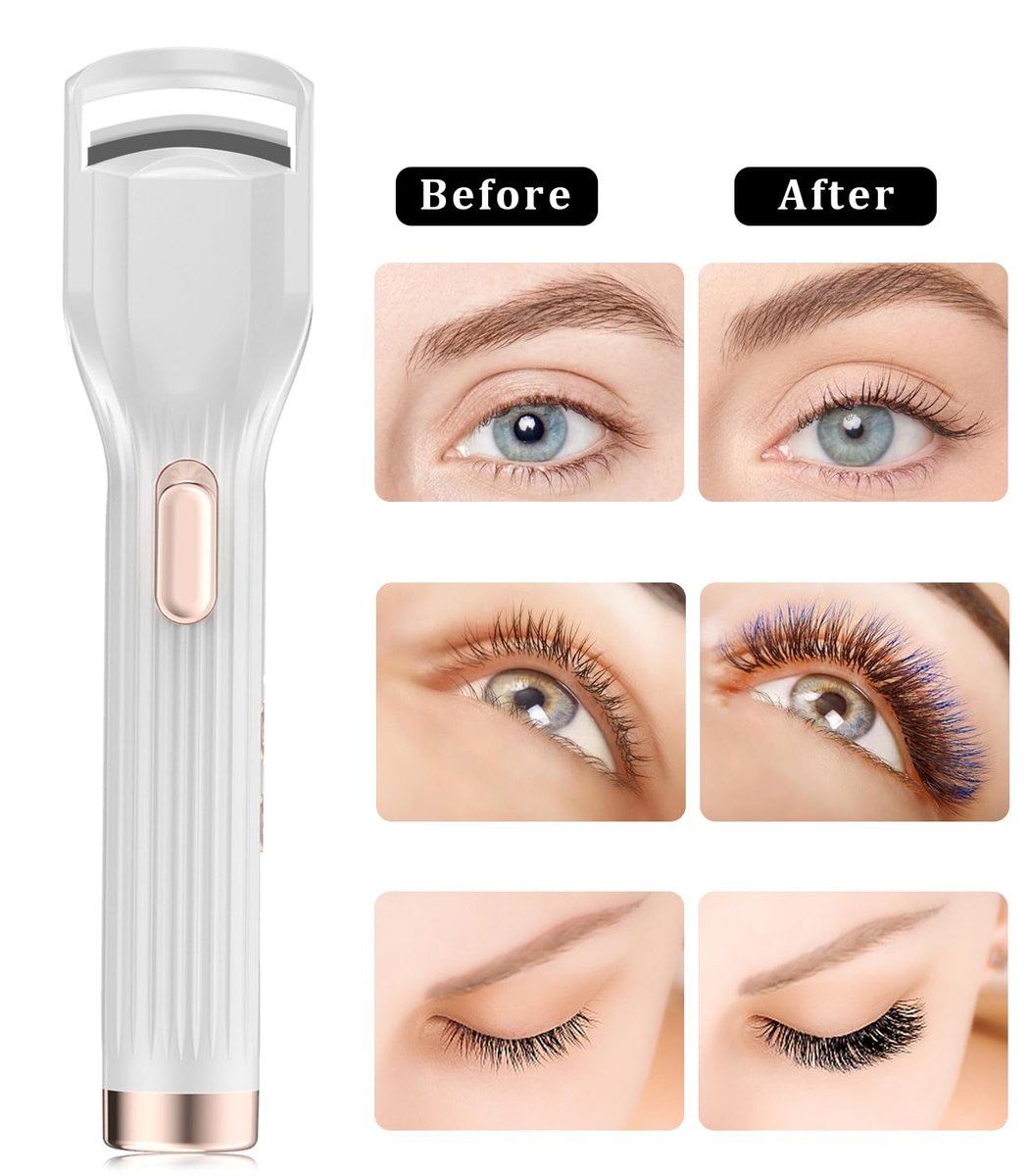 Acavado Heated Eyelash Curler Premium PRO - Fast Heat Up in 8s, 24H Long Lasting, Rechargeable Electric Eyelash Curler with Type-C, Innovative L Silicone, 2 Heat Modes, Anti-Burn Eyelid, White Avelisse