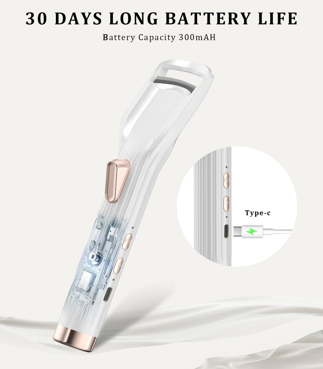 Acavado Heated Eyelash Curler Premium PRO - Fast Heat Up in 8s, 24H Long Lasting, Rechargeable Electric Eyelash Curler with Type-C, Innovative L Silicone, 2 Heat Modes, Anti-Burn Eyelid, White Avelisse