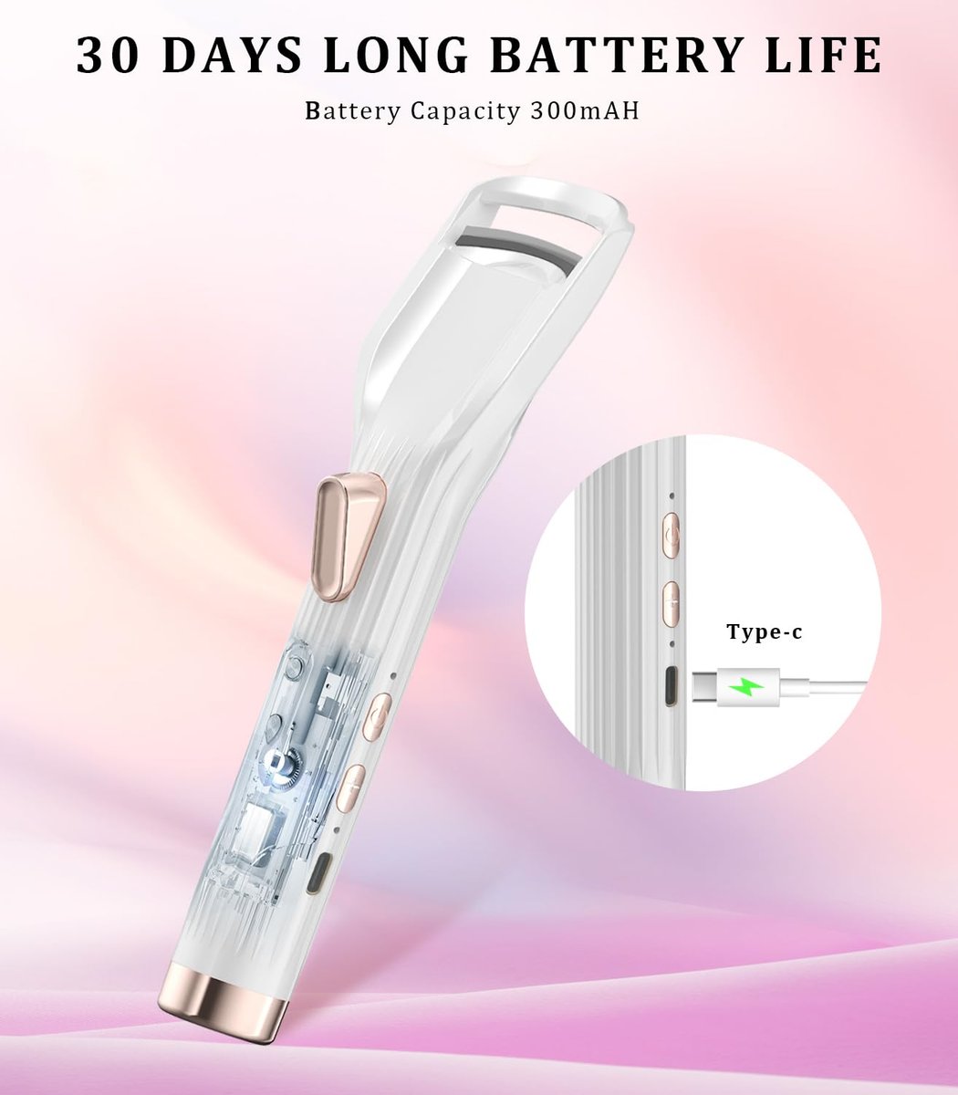 Acavado Heated Eyelash Curler Premium PRO - Fast Heat Up in 8s, 24H Long Lasting, Rechargeable Electric Eyelash Curler with Type-C, Innovative L Silicone, 2 Heat Modes, Anti-Burn Eyelid, White Avelisse