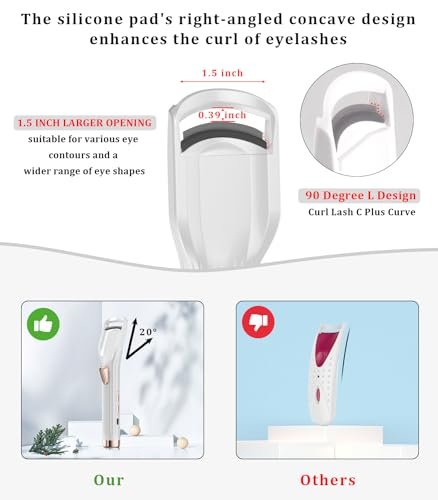 Acavado Heated Eyelash Curler Premium PRO - Fast Heat Up in 8s, 24H Long Lasting, Rechargeable Electric Eyelash Curler with Type-C, Innovative L Silicone, 2 Heat Modes, Anti-Burn Eyelid, White Avelisse