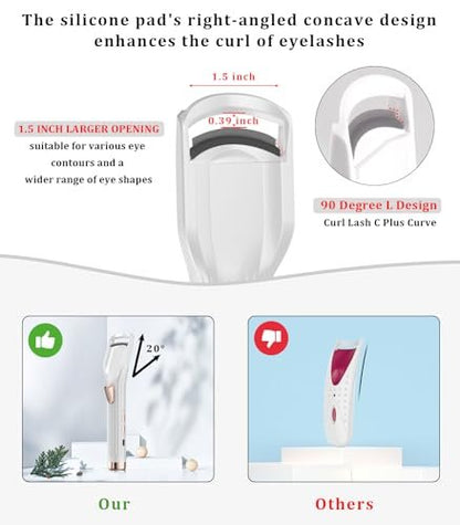 Acavado Heated Eyelash Curler Premium PRO - Fast Heat Up in 8s, 24H Long Lasting, Rechargeable Electric Eyelash Curler with Type-C, Innovative L Silicone, 2 Heat Modes, Anti-Burn Eyelid, White Avelisse