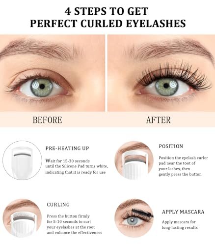 Acavado Heated Eyelash Curler Premium PRO - Fast Heat Up in 8s, 24H Long Lasting, Rechargeable Electric Eyelash Curler with Type-C, Innovative L Silicone, 2 Heat Modes, Anti-Burn Eyelid, White Avelisse