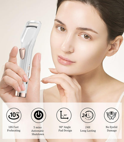 Acavado Heated Eyelash Curler Premium PRO - Fast Heat Up in 8s, 24H Long Lasting, Rechargeable Electric Eyelash Curler with Type-C, Innovative L Silicone, 2 Heat Modes, Anti-Burn Eyelid, White Avelisse