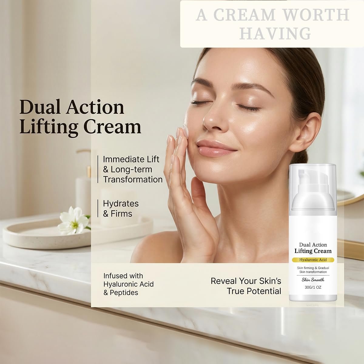 Gloramd Serum OKOA SKIN Dual Action Lifting Cream with Peptides & Hyaluronic Acid – Firming & Hydrating Face Moisturizer for All Skin Types Avelisse