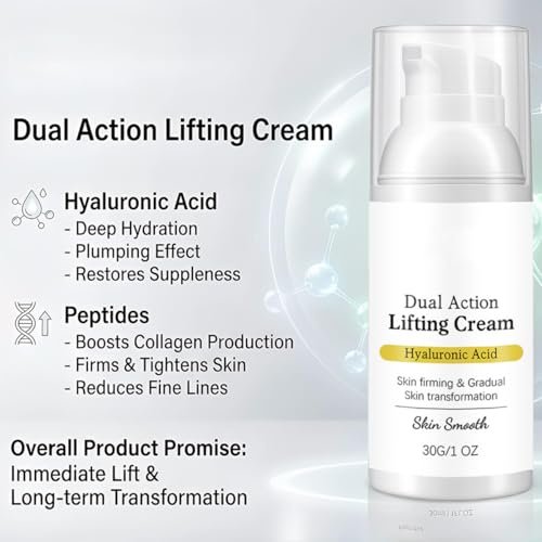 Gloramd Serum OKOA SKIN Dual Action Lifting Cream with Peptides & Hyaluronic Acid – Firming & Hydrating Face Moisturizer for All Skin Types Avelisse