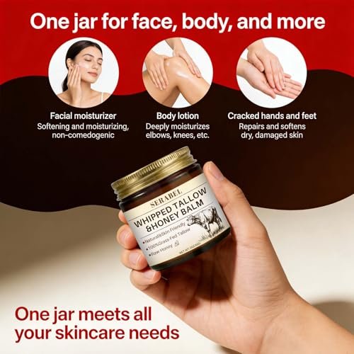 Serabel Whipped Tallow & Honey Balm - Grass-Fed Beef Tallow Moisturizer with Raw Honey for Deep Hydration, Dry & Sensitive Skin Care, 2 Oz Avelisse